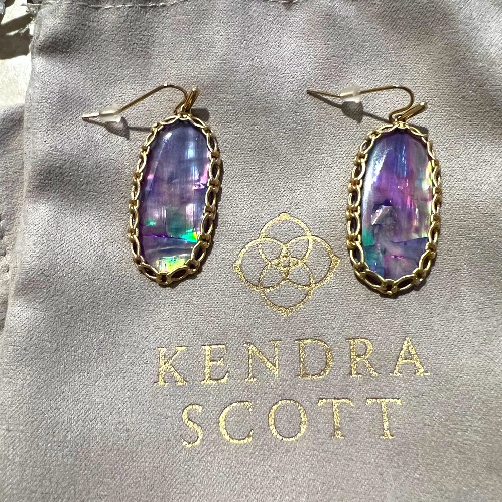 Kendra Scott Elle Macrame Lilac Abalone Earrings Gold Tone